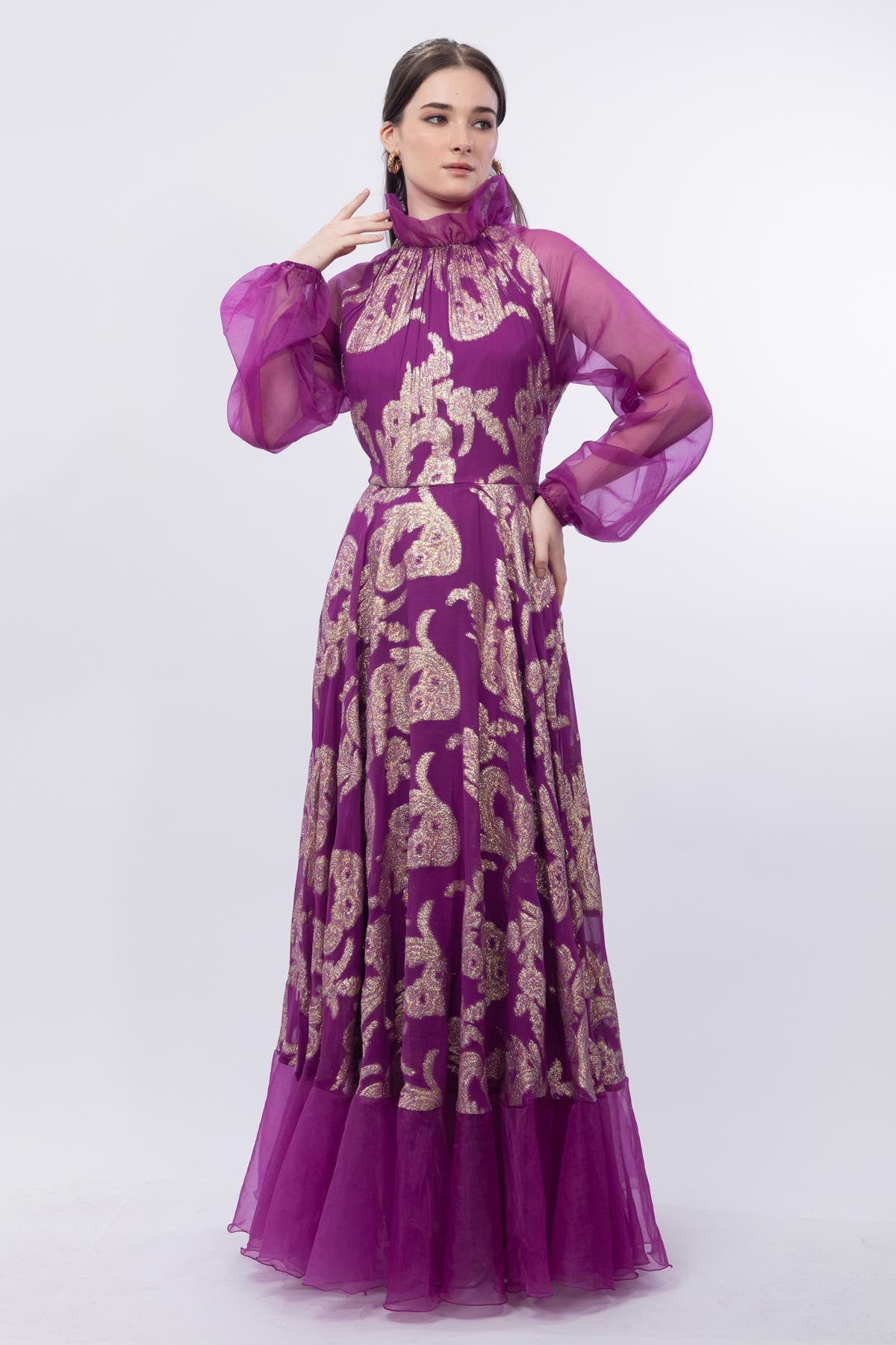 Buy Purple Brasso Long Gown by Mandira Wirk